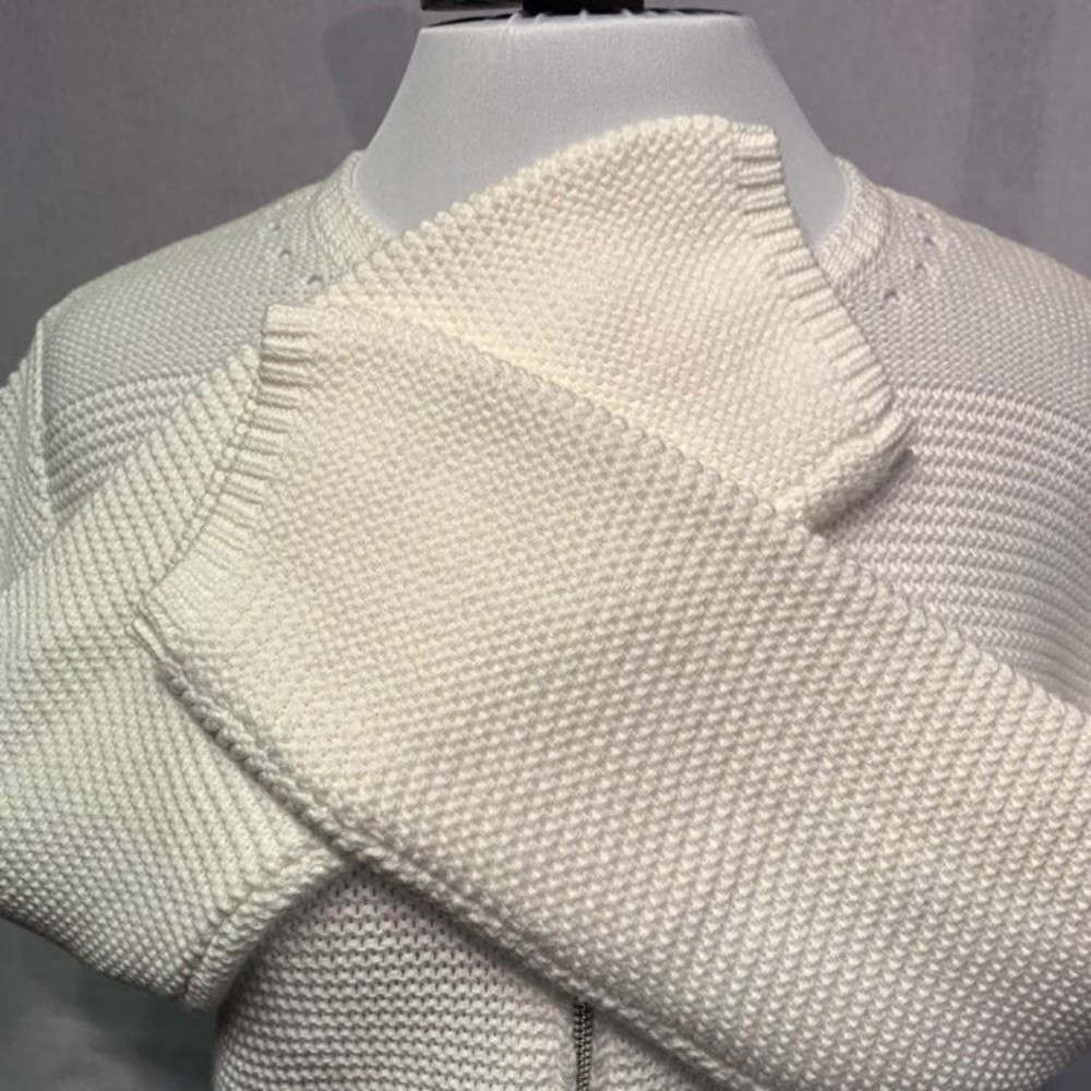 Marble Cream White Ribbed Pointelle knit full zip Cardigan Women's Medium - Picture 5 of 12